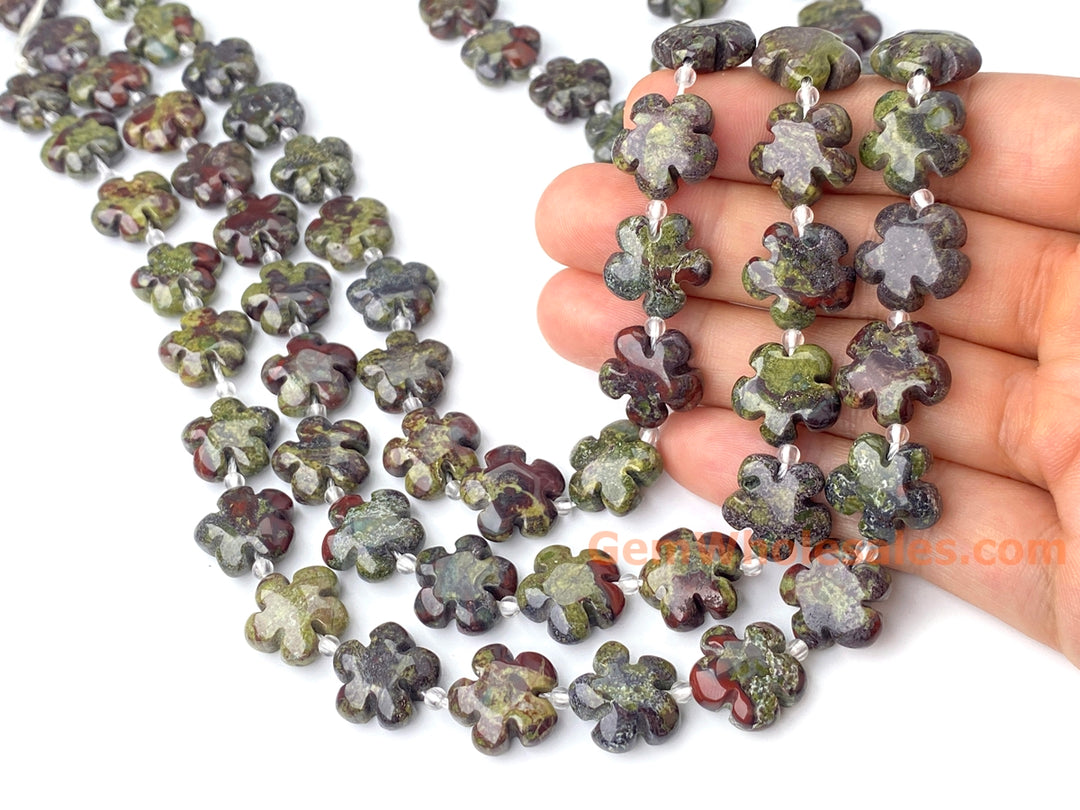 15.5" 15mm/20mm natural Australia dragon blood jade flower beads