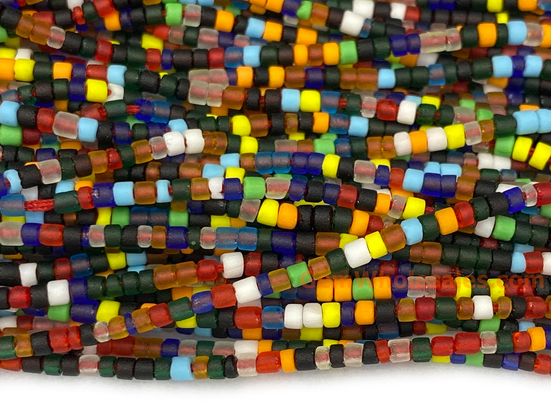 15" 2mm Multicolor Glass Seed Beads, Tiny Spacer heishi Beads, Dark