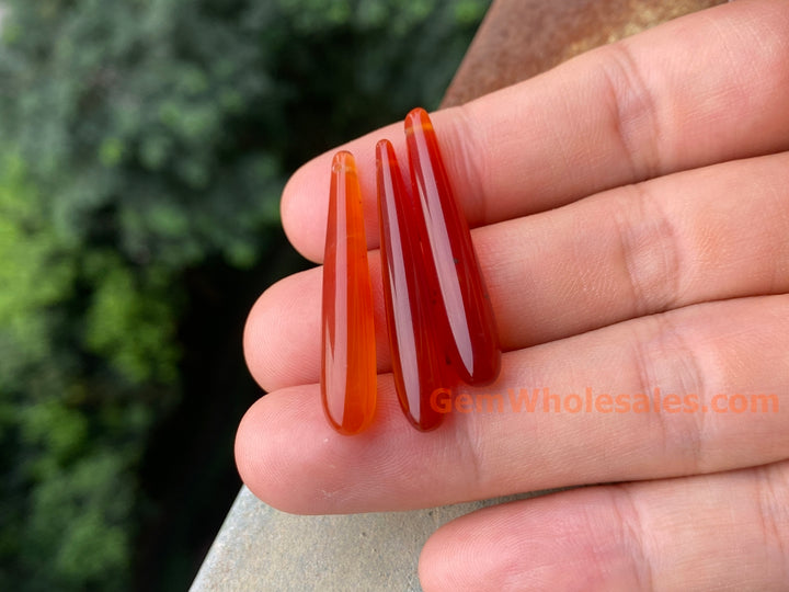 1pair 6x35mm red agate/onyx teardrop beads, side hole drilled