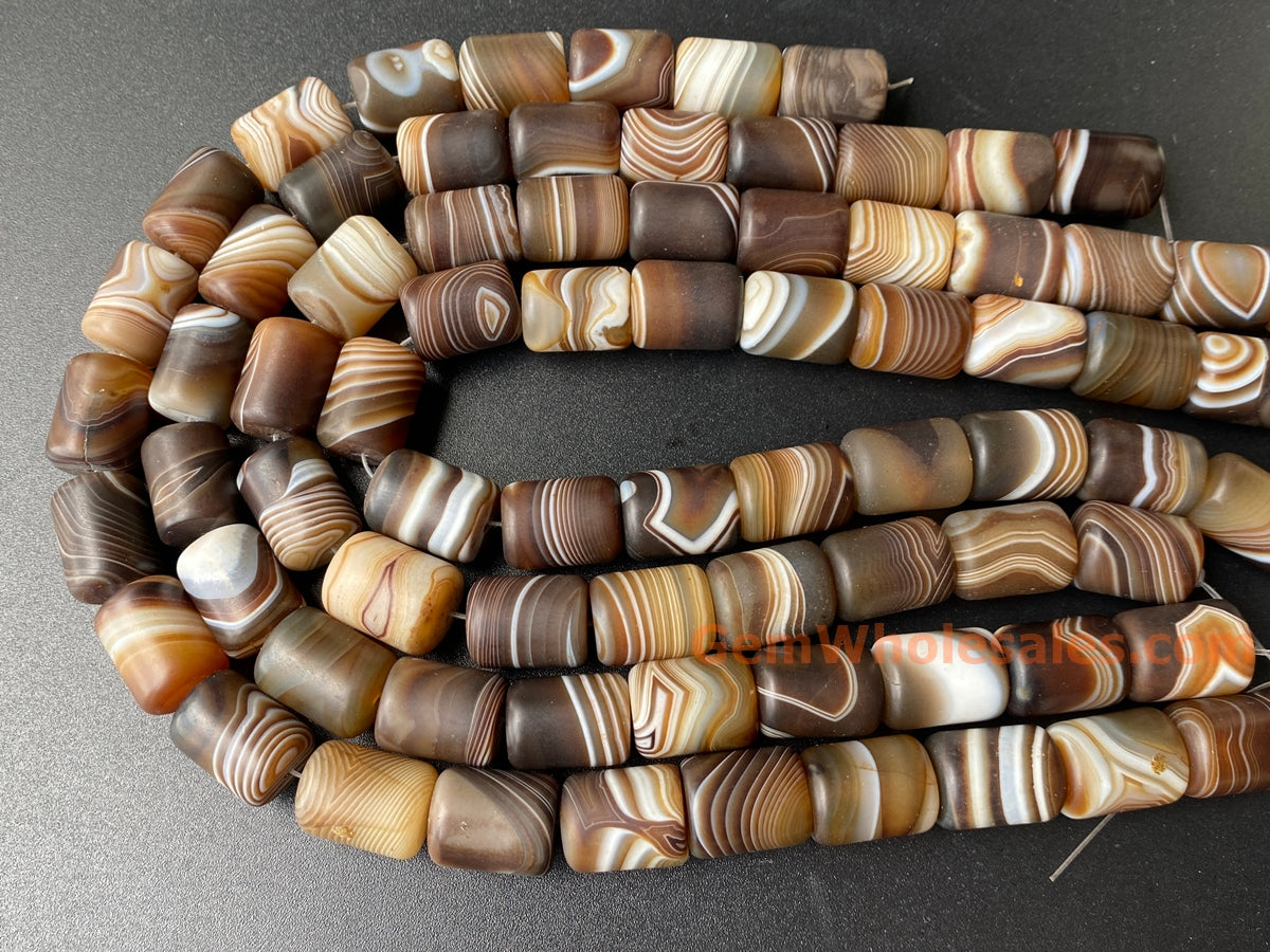 14" 15x20mm Matte brown stripe Agate cylinder tube beads Gemstone