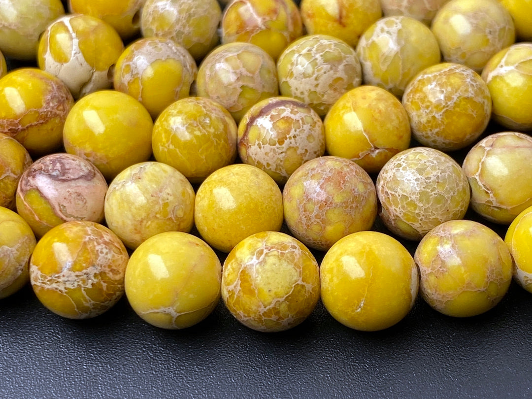 15.5" 8mm yellow emperor jasper, Sea Sediment round beads, terra jasper