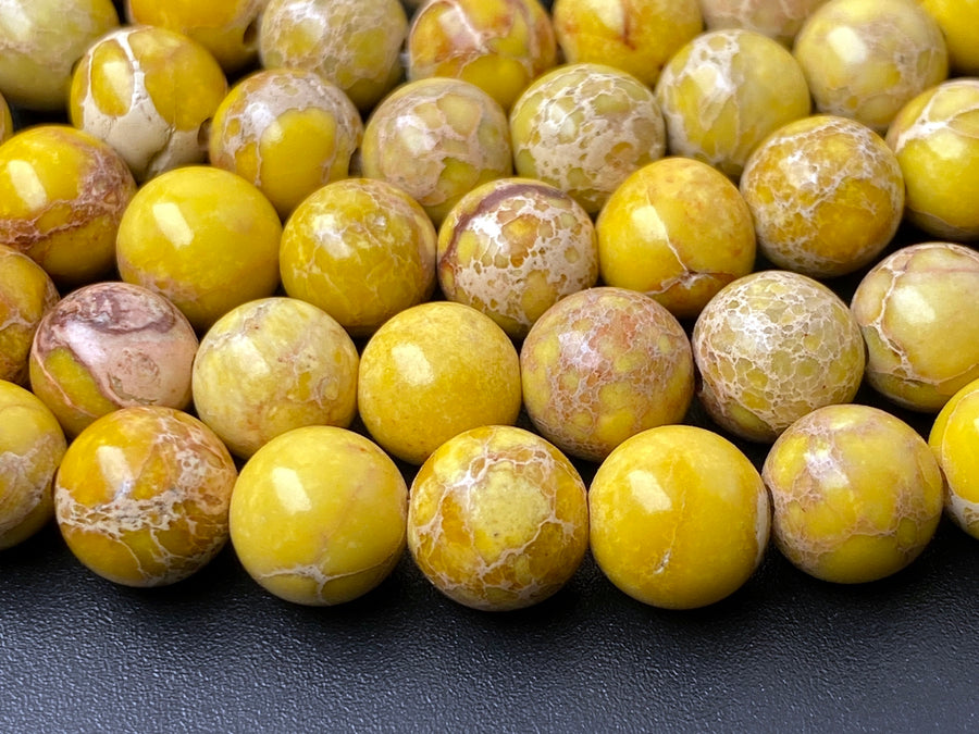 15.5" 8mm yellow emperor jasper, Sea Sediment round beads, terra jasper