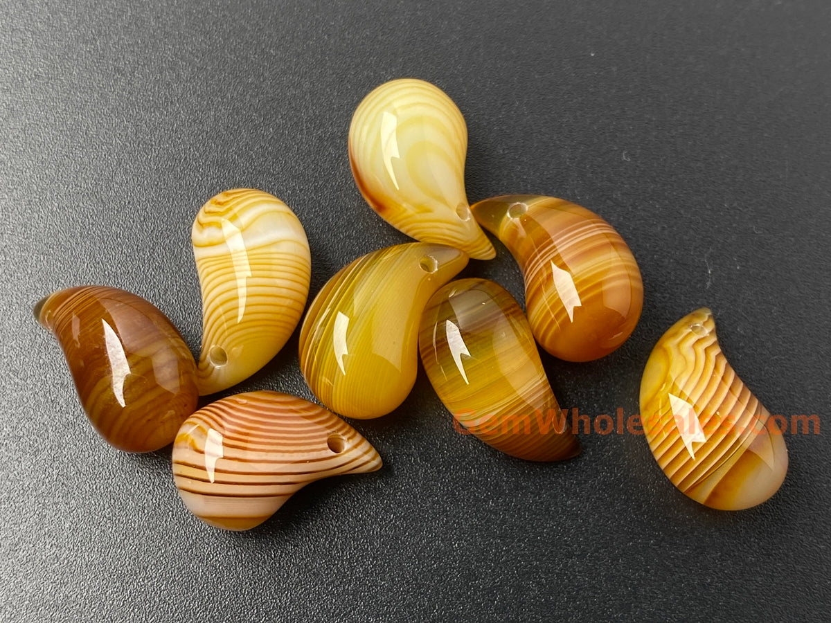 2PCS 11x19mm yellow stripe agate teardrop beads/pendant