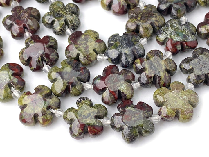 15.5" 15mm/20mm natural Australia dragon blood jade flower beads