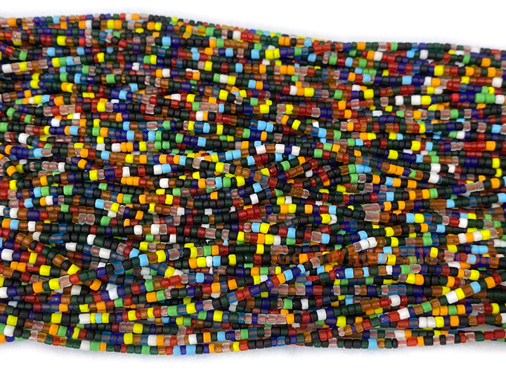 15" 2mm Multicolor Glass Seed Beads, Tiny Spacer heishi Beads, Dark