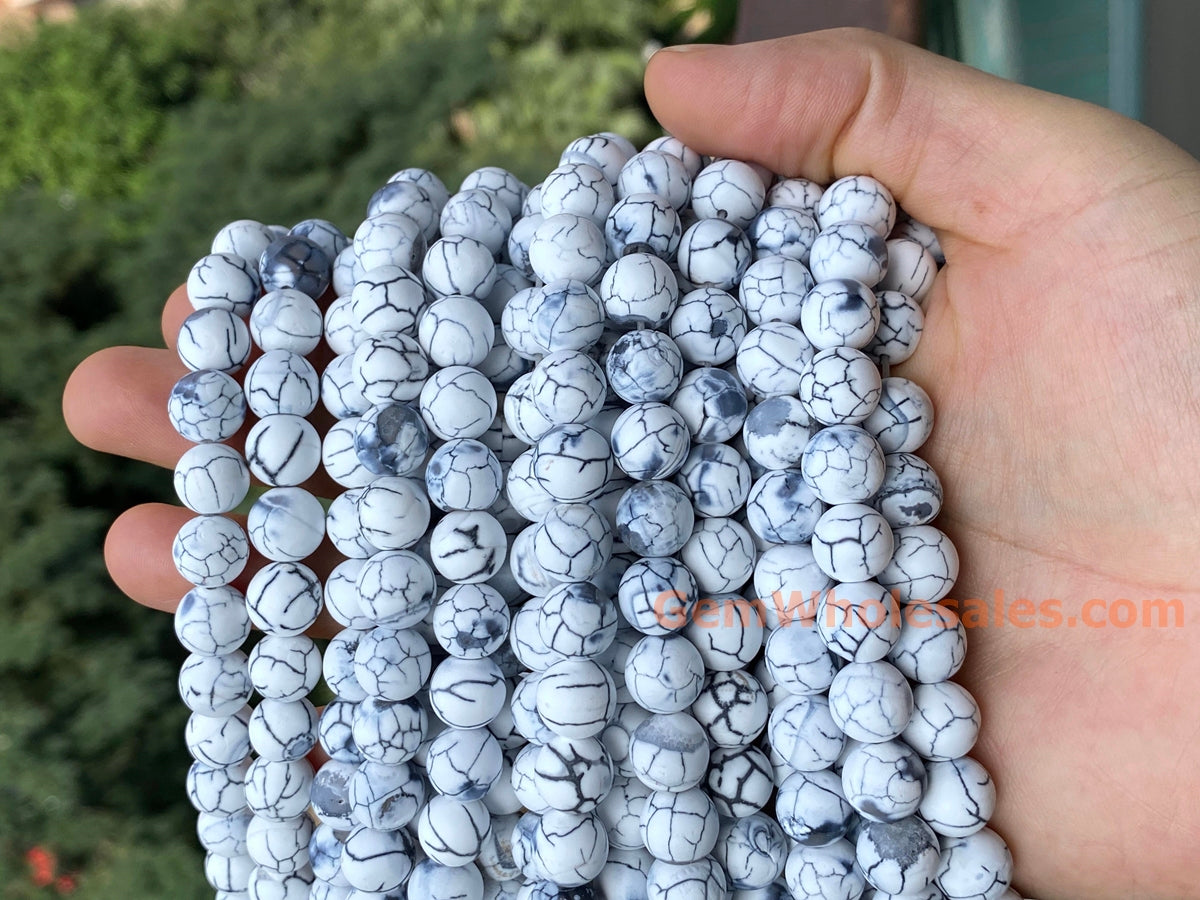 15" 10mm frosted white dream fire dragon veins Agate Round beads