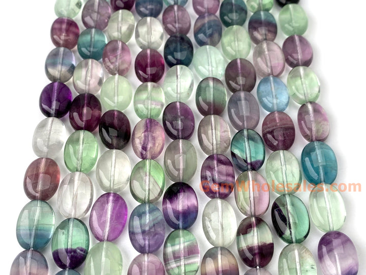 15.5" AA 10x14mm natural Rainbow fluorite stone oval jewelry beads