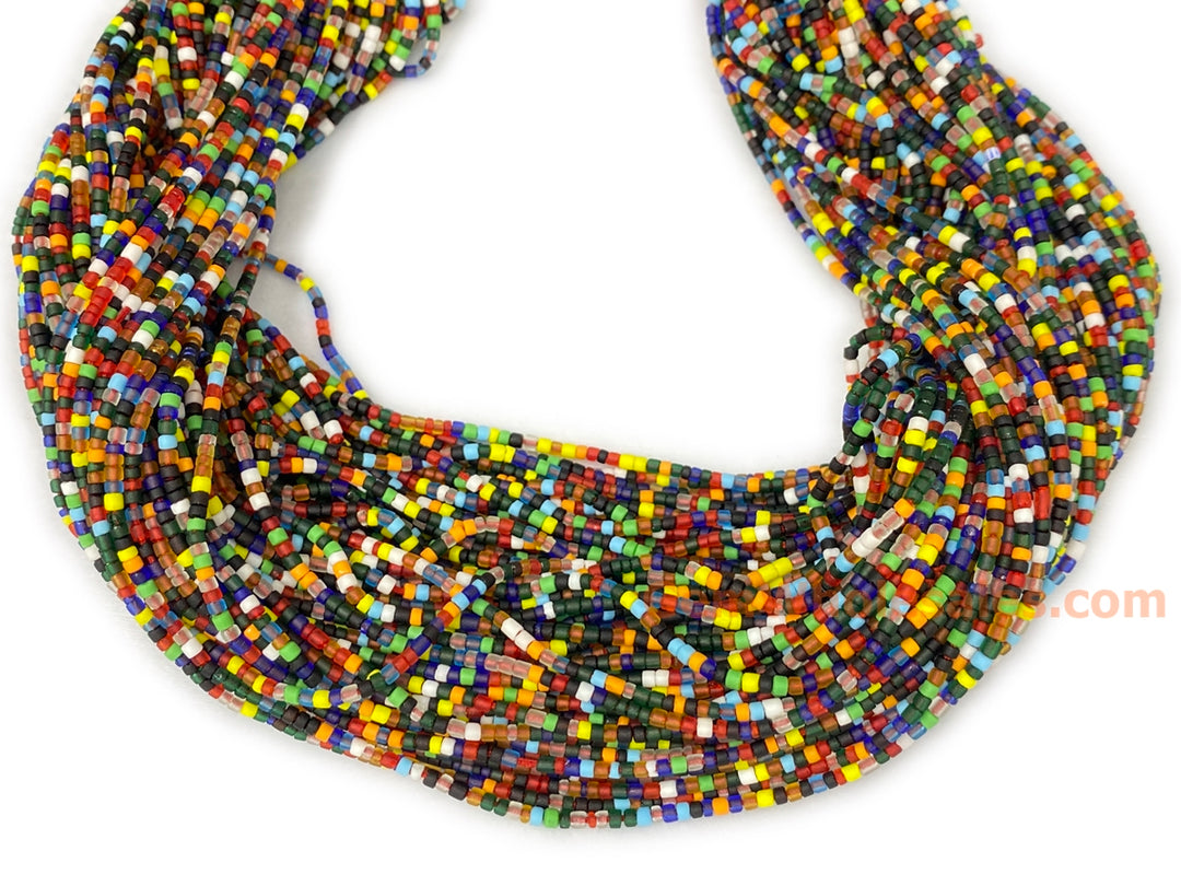 15" 2mm Multicolor Glass Seed Beads, Tiny Spacer heishi Beads, Dark