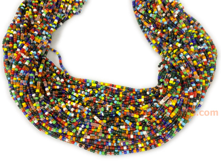15" 2mm Multicolor Glass Seed Beads, Tiny Spacer heishi Beads, Dark