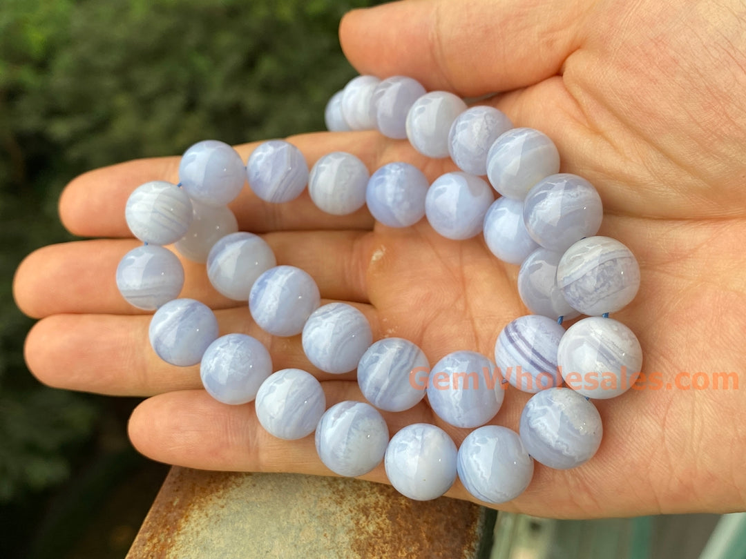 12mm natural blue lace Agate Round jewelry beads, 15.5"
