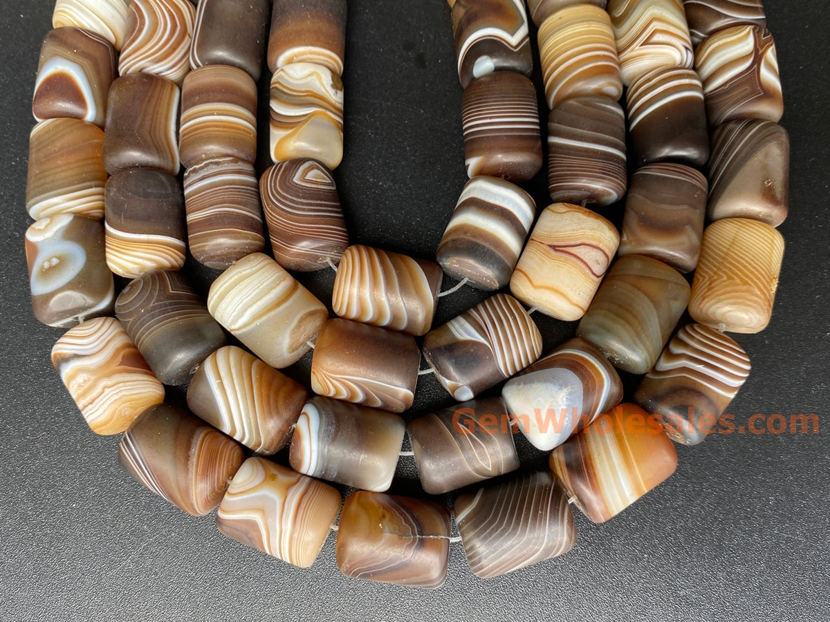 14" 15x20mm Matte brown stripe Agate cylinder tube beads Gemstone