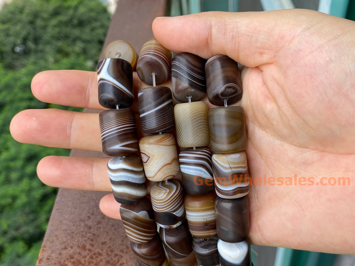 14" 15x20mm Matte brown stripe Agate cylinder tube beads Gemstone