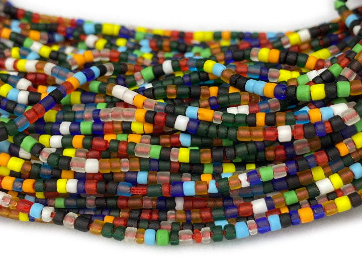 15" 2mm Multicolor Glass Seed Beads, Tiny Spacer heishi Beads, Dark