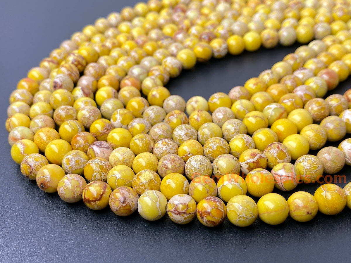 15.5" 8mm yellow emperor jasper, Sea Sediment round beads, terra jasper