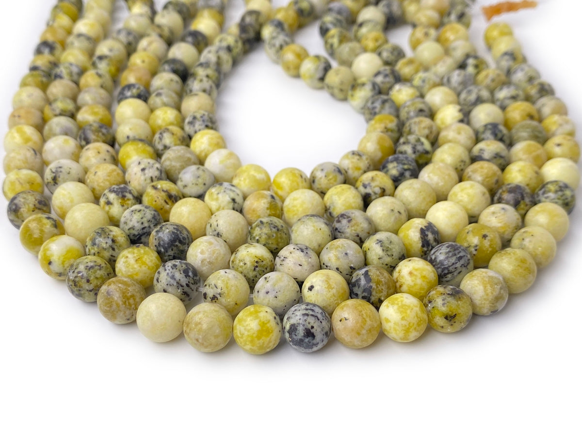 15" 10mm Natural yellow grass turquoise stone round beads