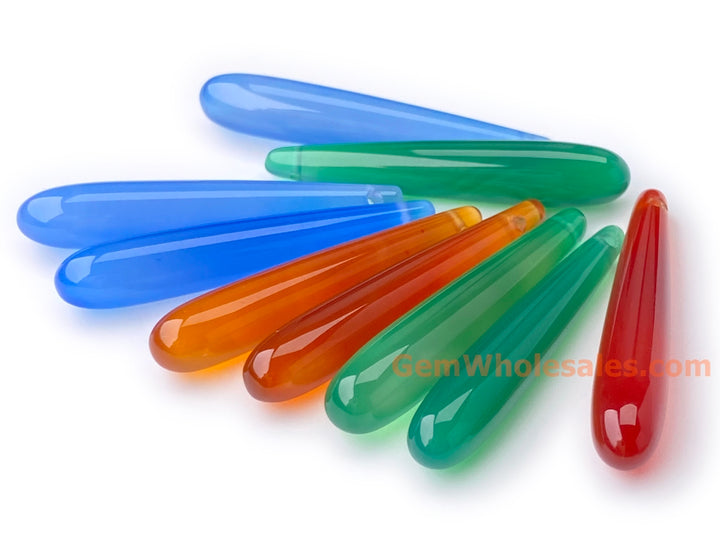 1Pair 6x35mm green agate/onyx teardrop beads, side hole drilled