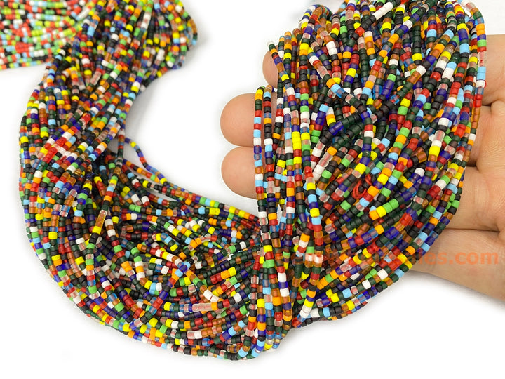 15" 2mm Multicolor Glass Seed Beads, Tiny Spacer heishi Beads, Dark