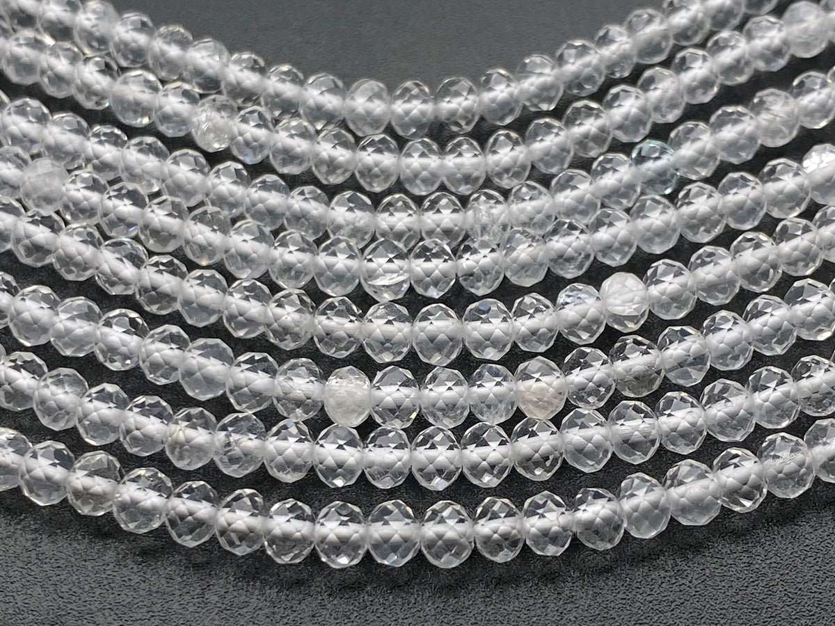 15.5" 3x4mm Natural rock crystal quartz rondelle/roundel faceted beads