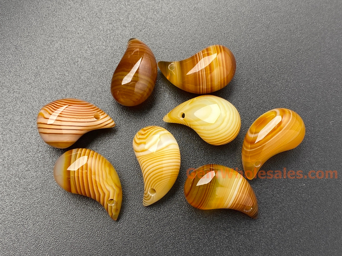 2PCS 11x19mm yellow stripe agate teardrop beads/pendant