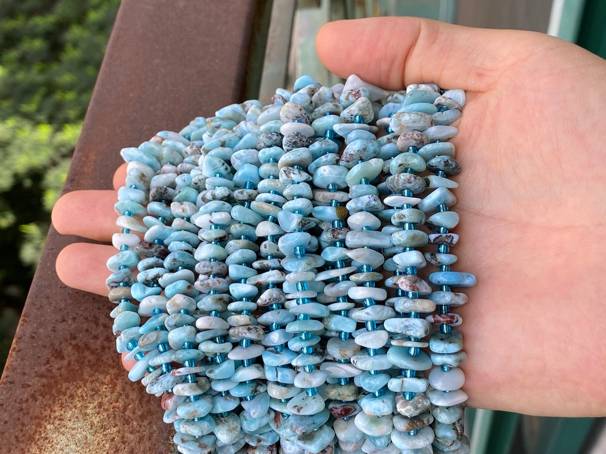 15.5" 8x10mm Natural genuine larimar nuggets chips beads