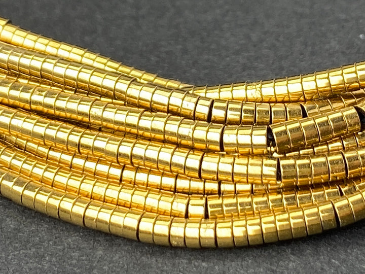 15.5" 1x2mm gold Hematite stone tiny tube Heishi beads