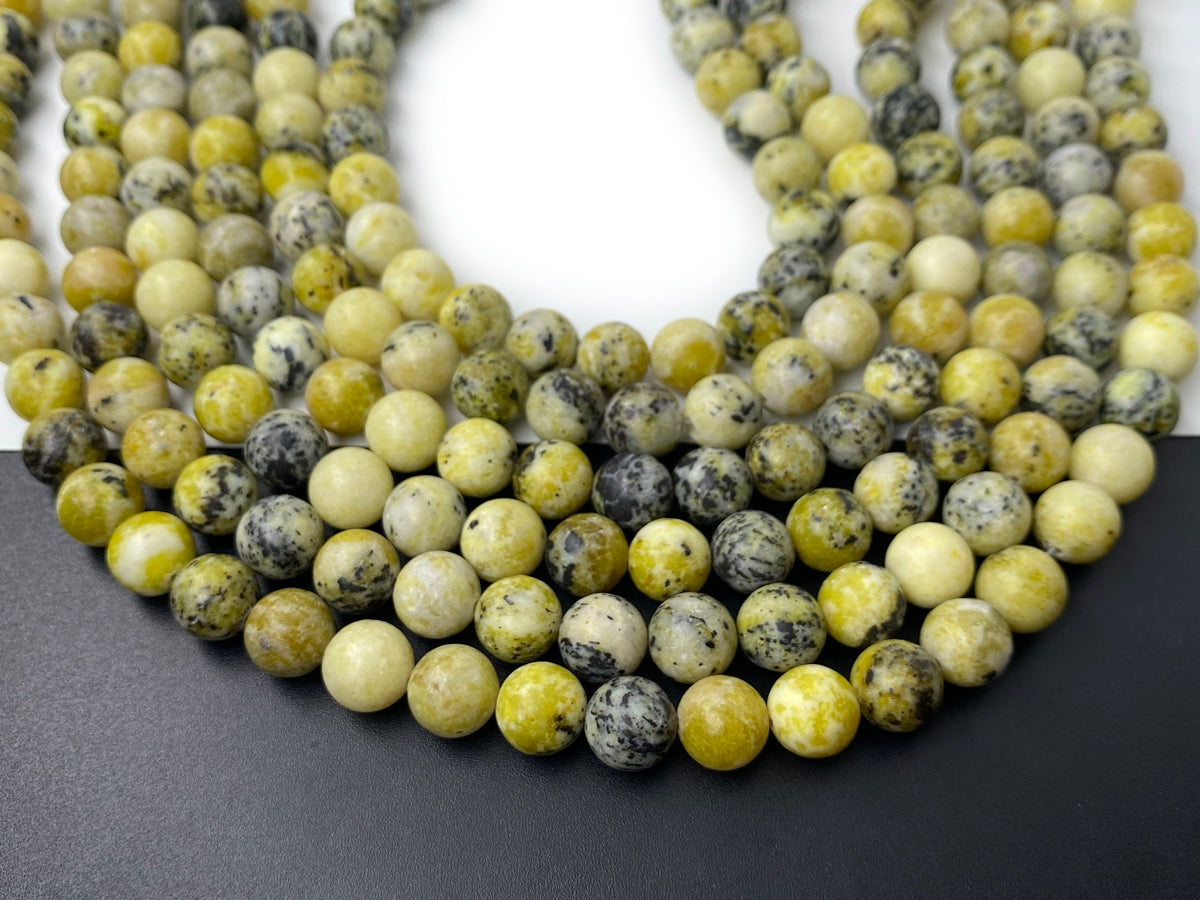 15" 10mm Natural yellow grass turquoise stone round beads