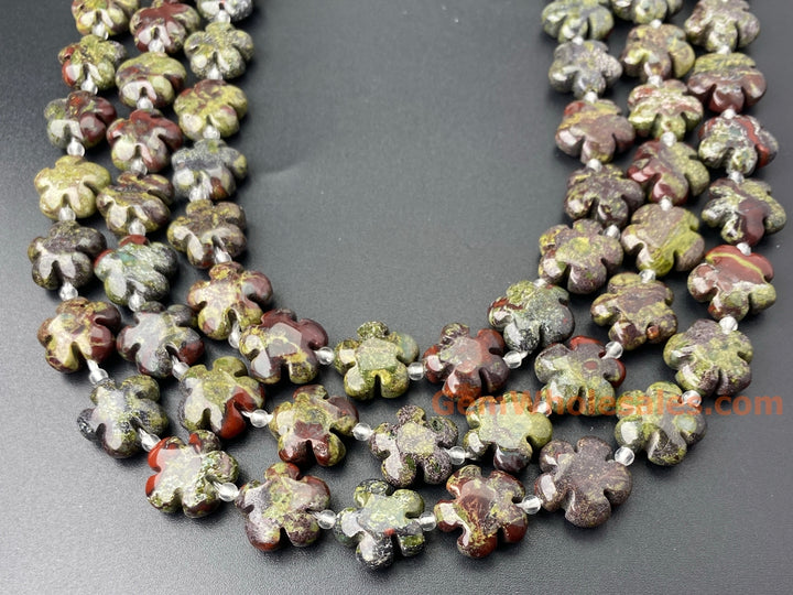 15.5" 15mm/20mm natural Australia dragon blood jade flower beads