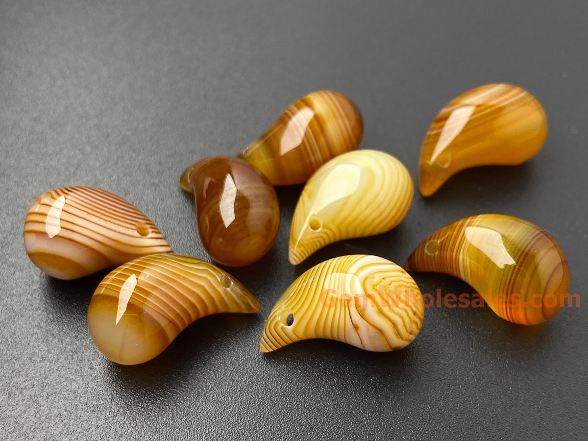 2PCS 11x19mm yellow stripe agate teardrop beads/pendant