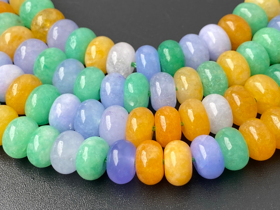 15" 5x8mm Yellow green purple multi color Malaysian jade rondelle beads