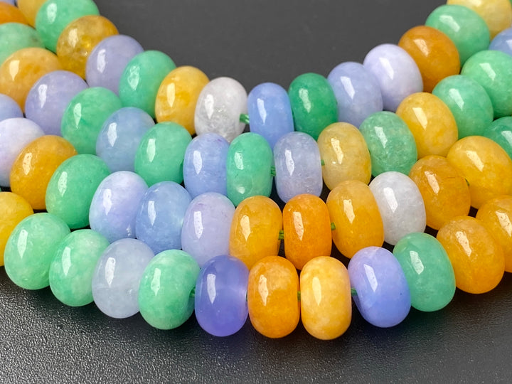 15" 5x8mm Yellow green purple multi color Malaysian jade rondelle beads