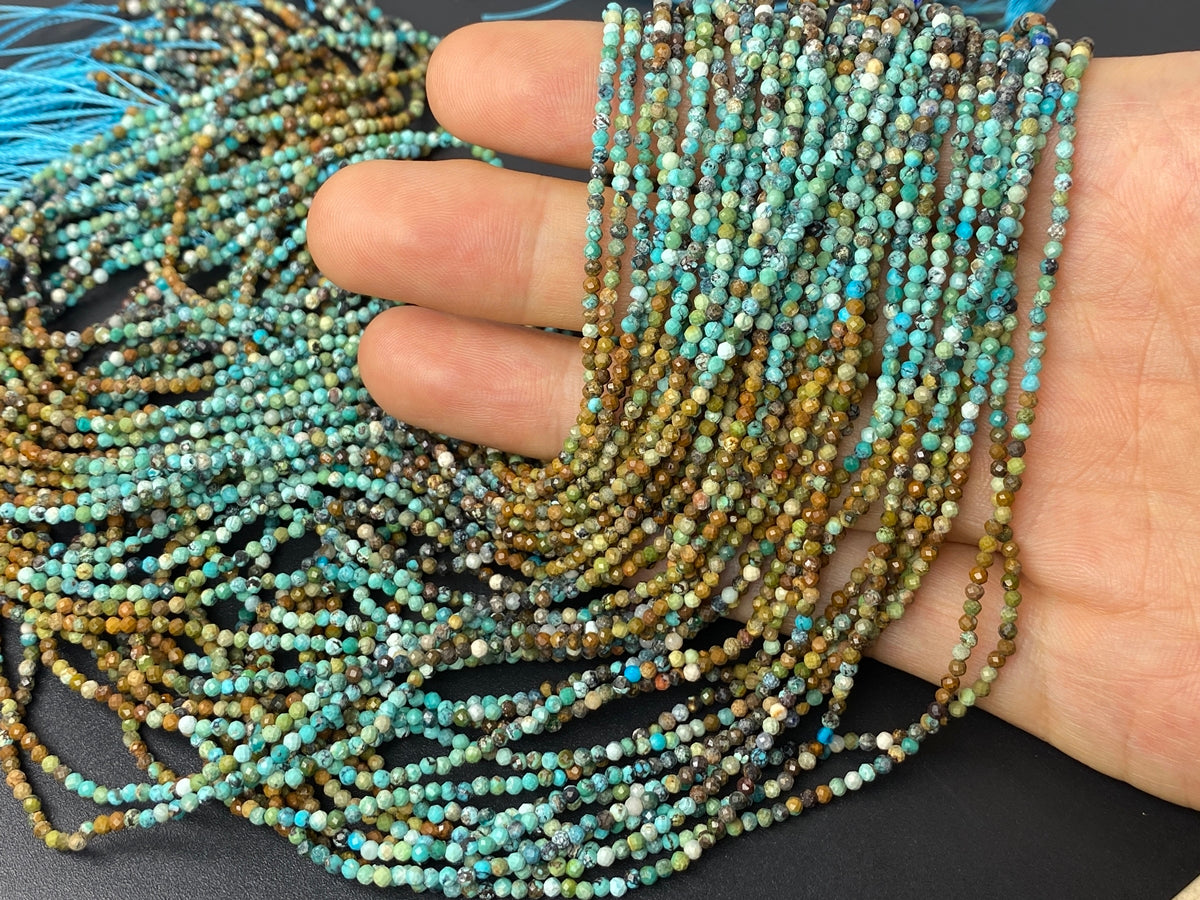 15.5“ 2mm Natural HuBei turquoise round micro faceted beads Gradient