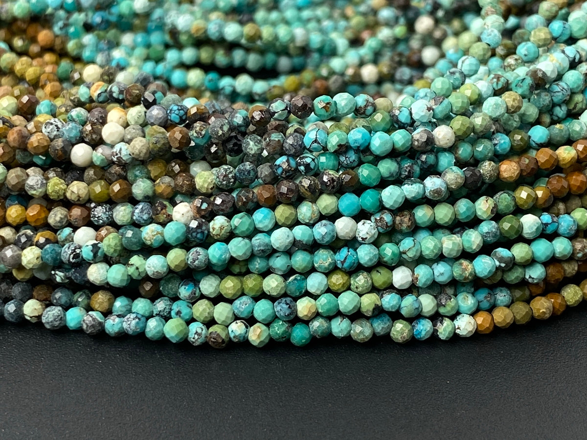 15.5“ 2mm Natural HuBei turquoise round micro faceted beads Gradient