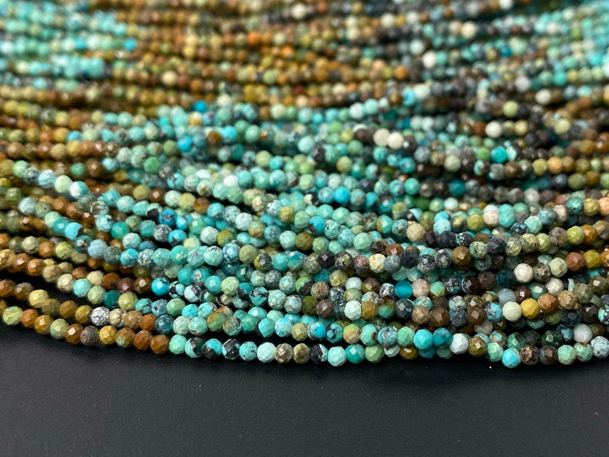 15.5“ 2mm Natural HuBei turquoise round micro faceted beads Gradient