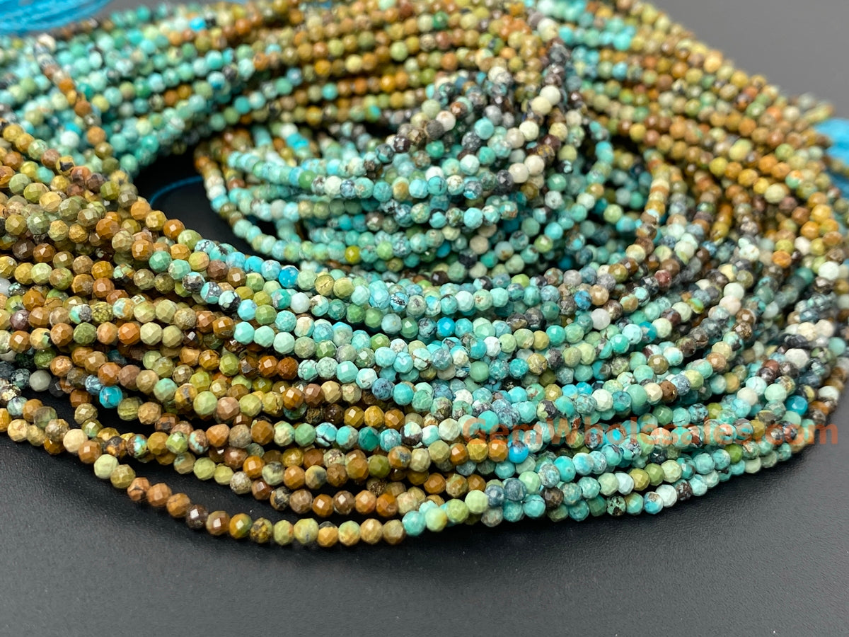 15.5“ 2mm Natural HuBei turquoise round micro faceted beads Gradient