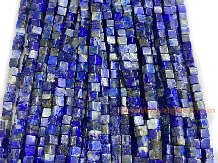 15.5" 4mm Genuine Natural Lapis lazuli stone cube beads