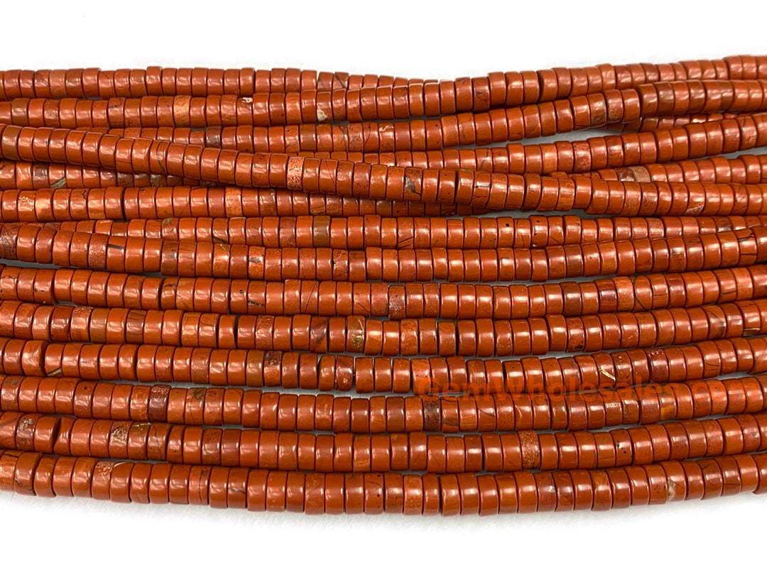 15.5" 3x6mm Natural red jasper stone tube Heishi beads