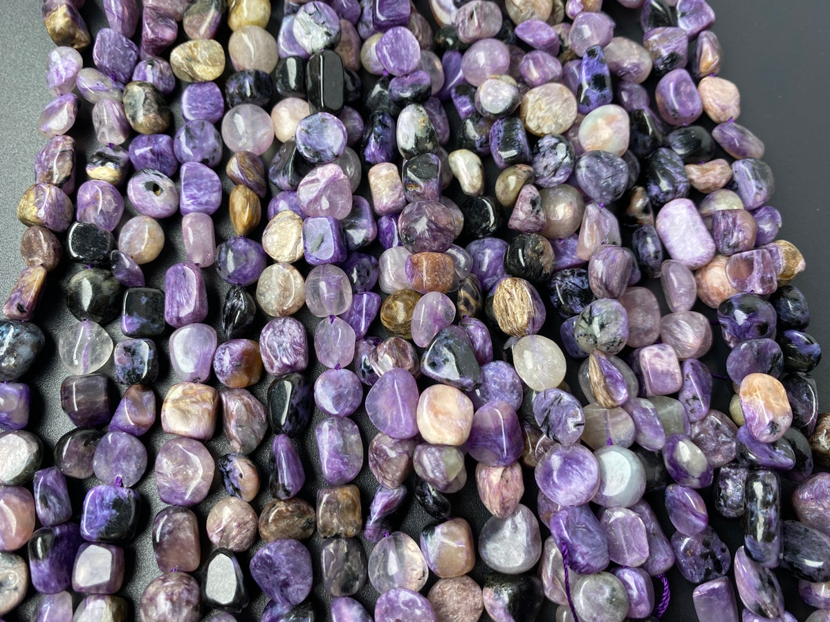 15.5" 8x10mm Natural Charoite gemstone nugget pebble beads