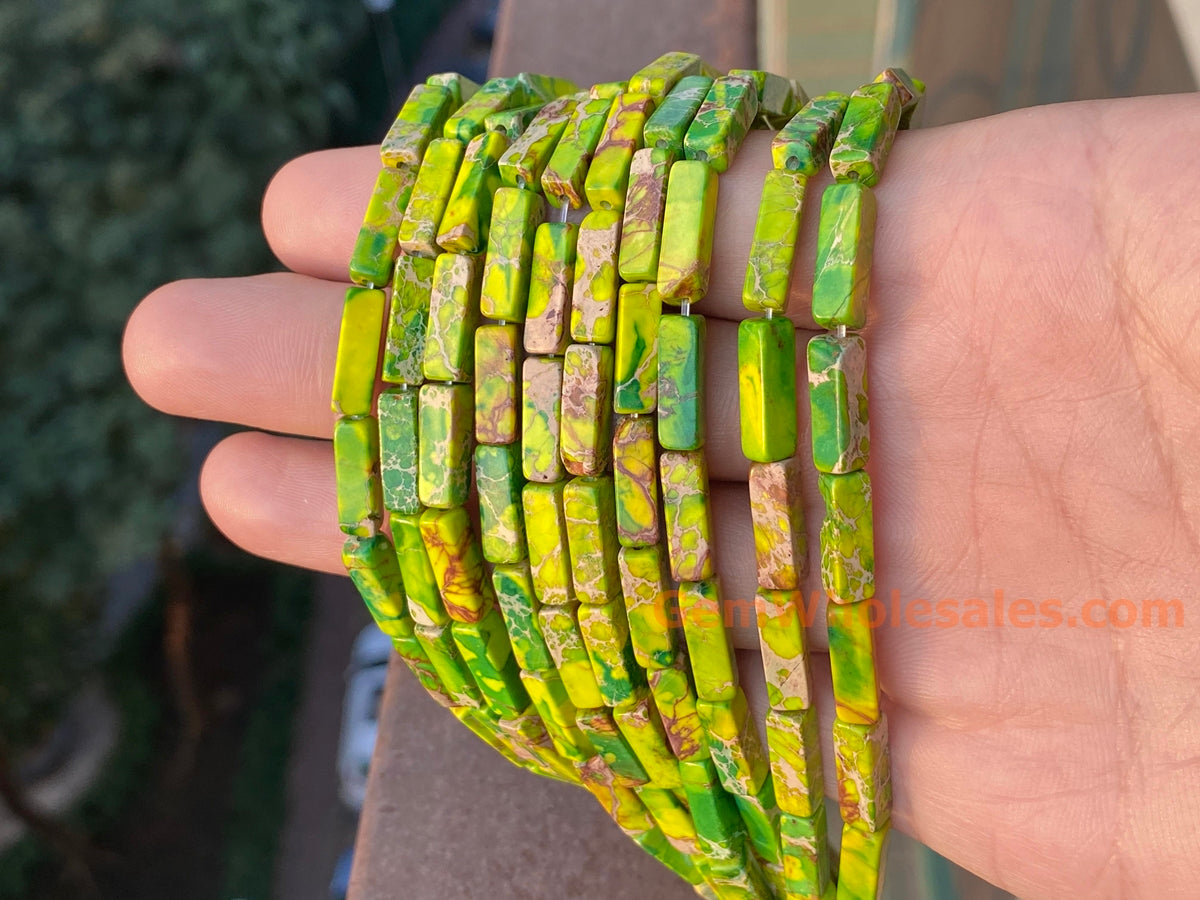 15" 4x13mm Yellowish green emperor jasper rectangle tube beads