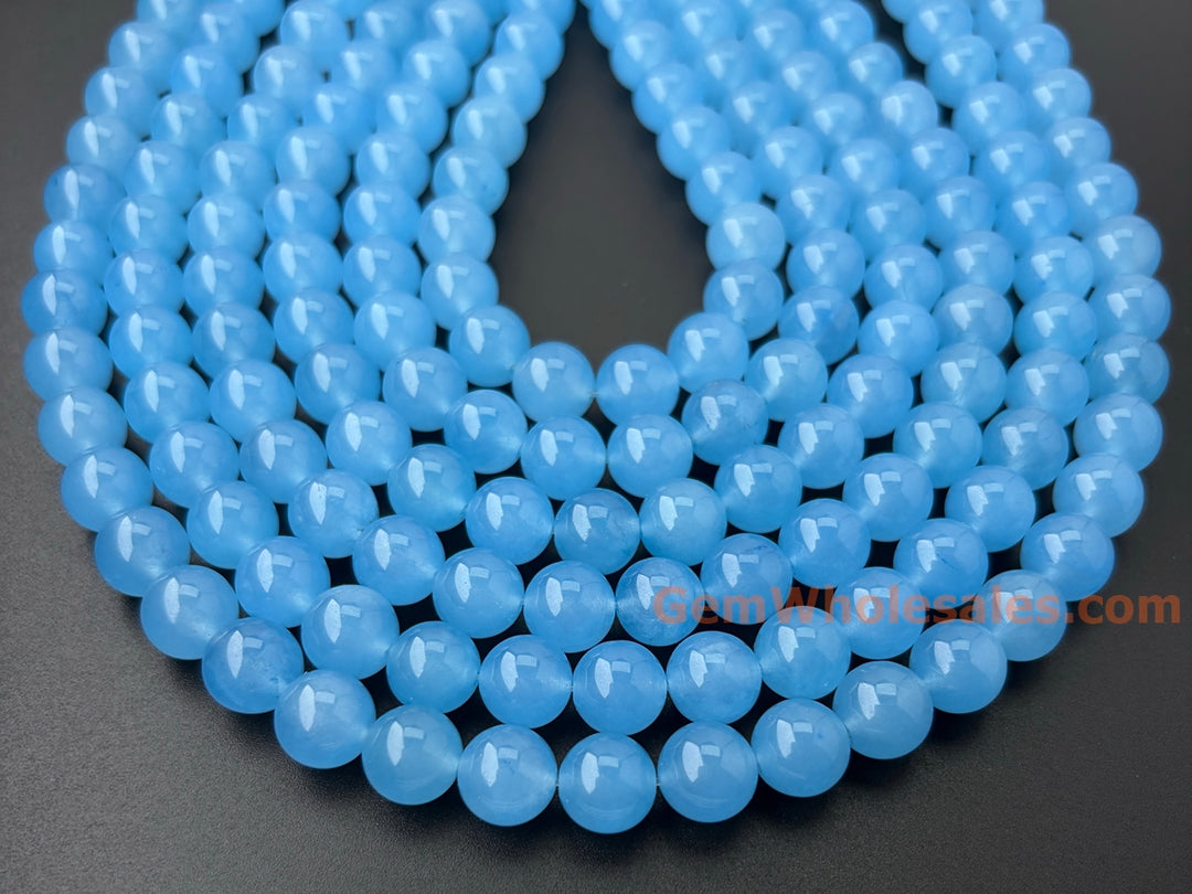 15" 12mm light blue Malaysian jade Round beads