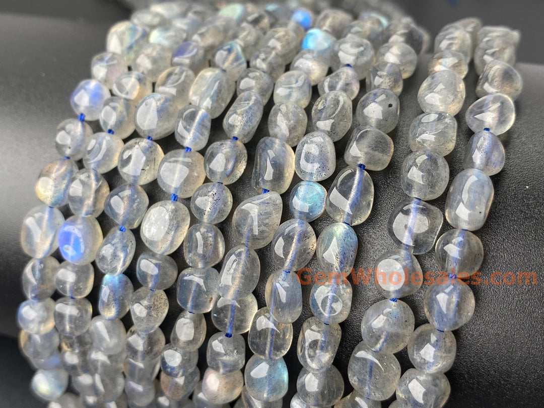 15.5" 6x8mm AA Natural Labradorite stone pebble beads