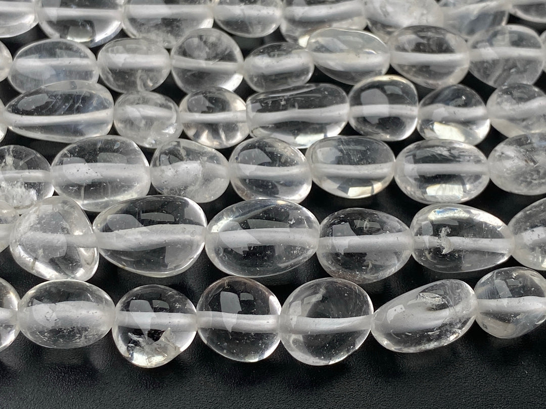 15.5" 8~10mm Natural Rock Quartz tumbled pebble beads
