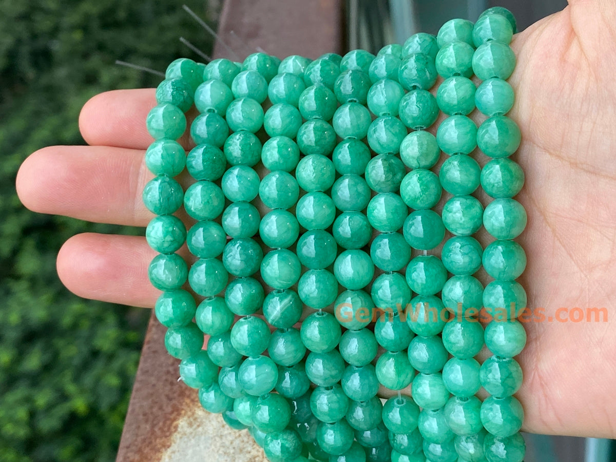 15.5" 8mm/10mm/12mm green dyed jade Round beads gemstone