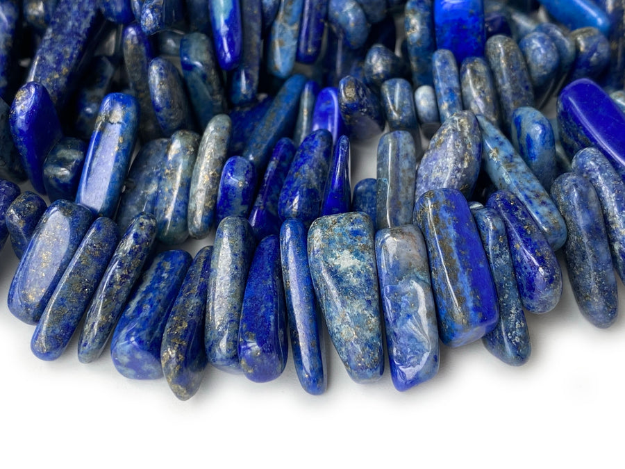 15.5" 11~22mm natural Lapis lazuli stone tooth chips beads, spike