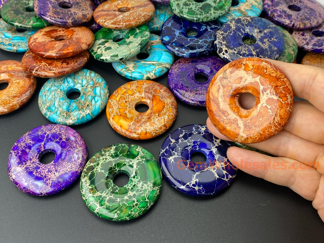 50mm Sea Sediment round donut,emperor jasper, Aqua Terra Jasper donut pendant