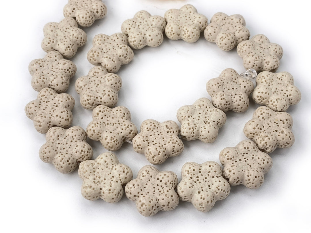 19mm Beige color Lava flower beads for jewelry making, 15.5"
