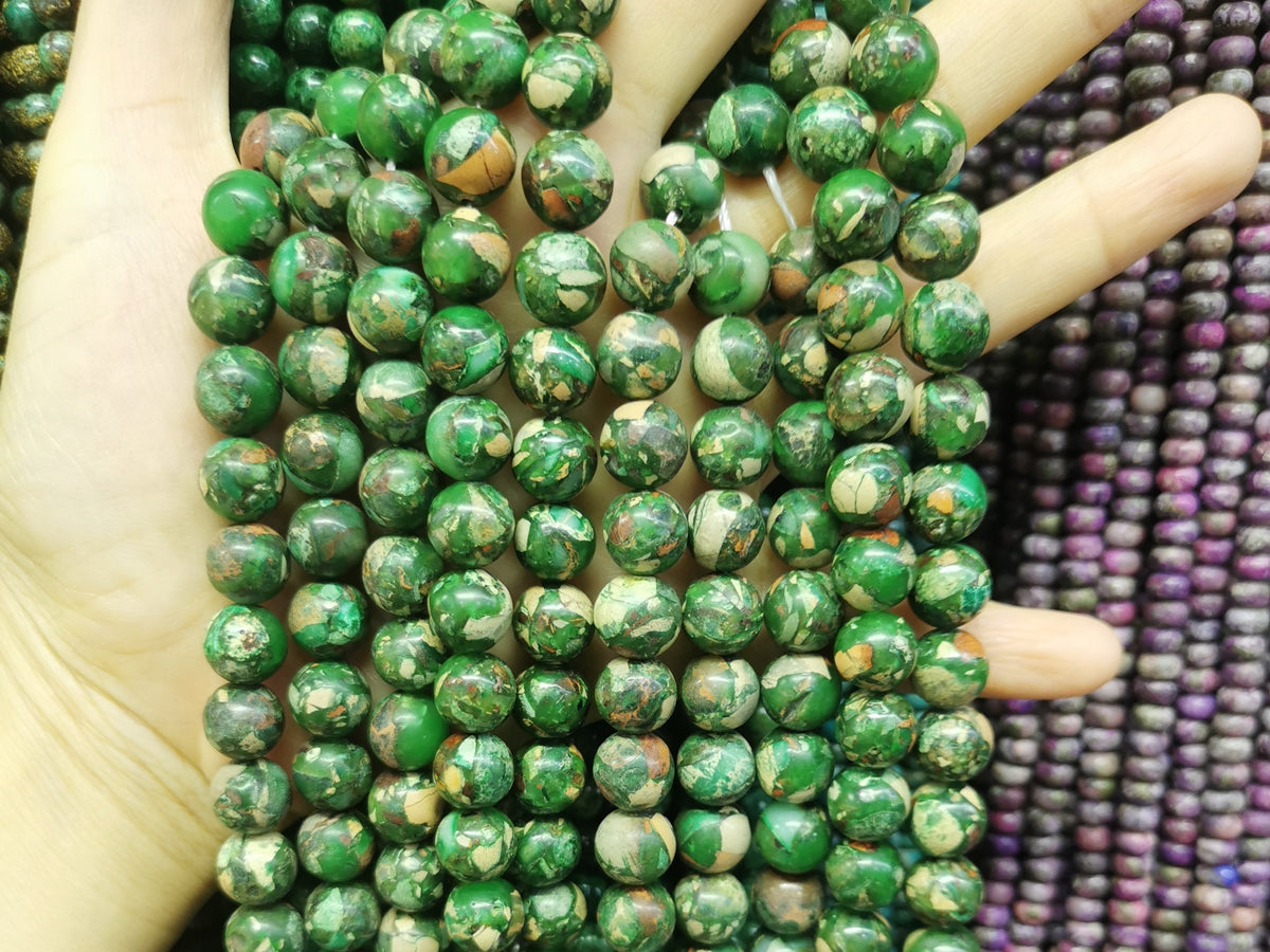 15.5" 10mm green Sea Sediment round beads,emperor jasper, Terra Jasper