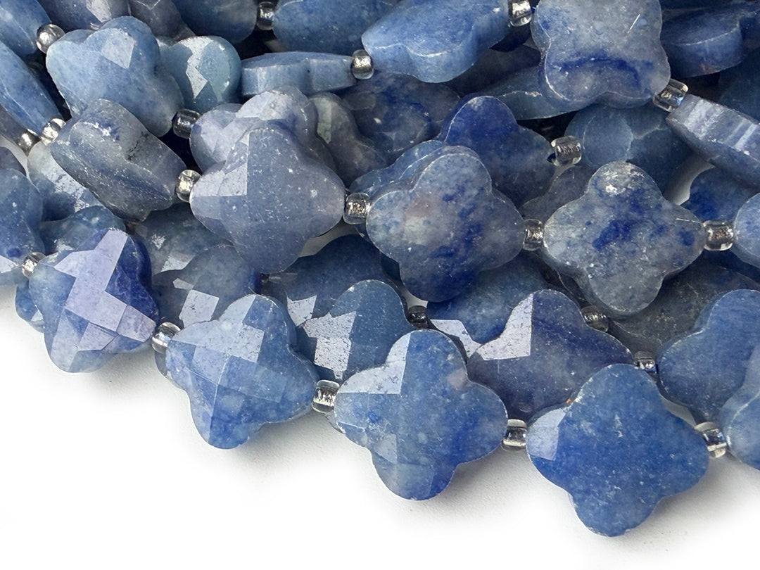 14mm blue aventurine clover faceted beads