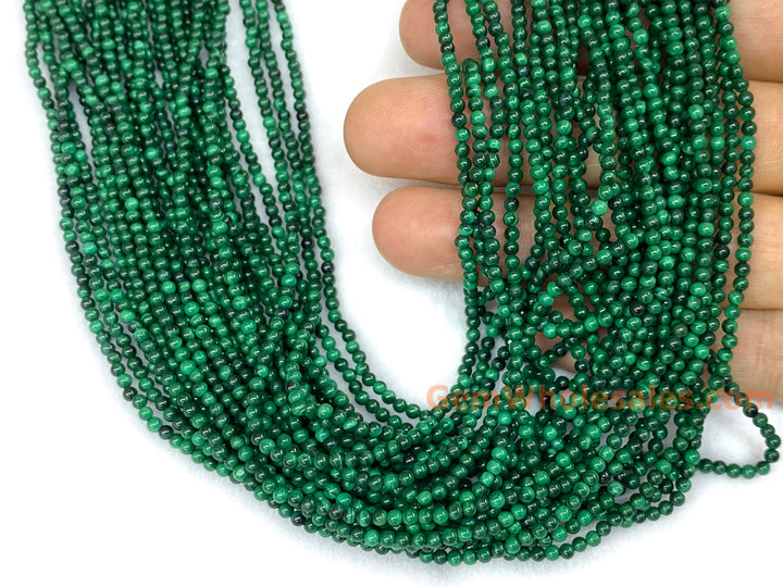15.5" 2mm Natural green malachite stone tiny round beads