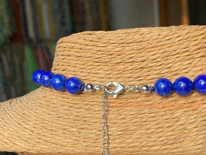 16" 8mm AA Natural Lapis lazuli stone round beads necklace, gift for him