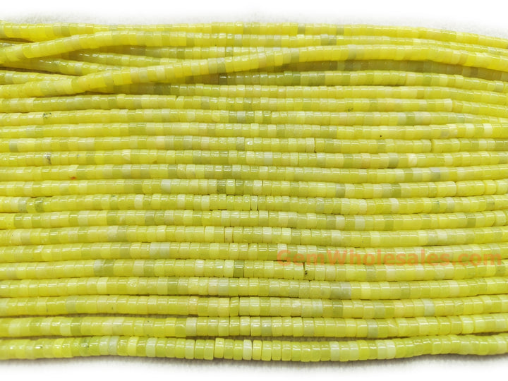 15.5" 3x6mm yellow green olive jade/Lemon jade Heishi beads